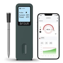 BFOUR Wireless Meat Thermometer Grill Thermometer Bluetooth with App, IP67 Waterproof Core Temperature Probe, Large Display Roasting Thermometer, App Control, for Grill, Oven, Rotisserie (Green)