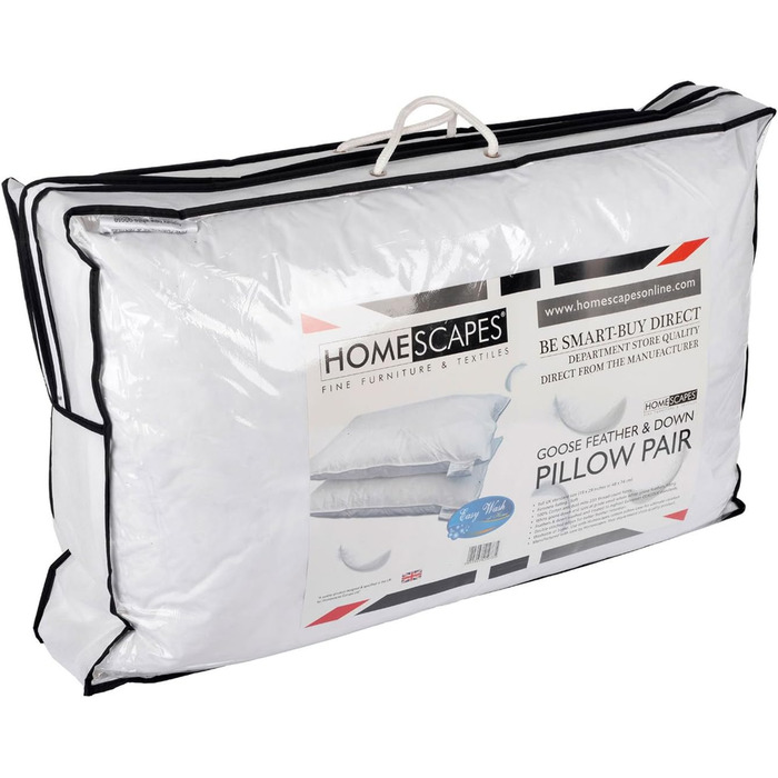 Homescapes 2-Pack Pillows, 48 x 74, high-quality goose down and feather pillows, sleep pillows certified by Responsible Down Standard and Oeko-Tex, with 100% cotton cover