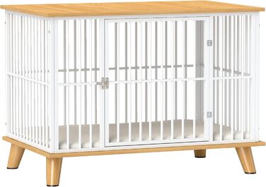 Клітка для собак PawHut з дверима та подушкою, сталева, для дому, середніх собак до 15 кг, 86x60x70 см, колір дуб+білий