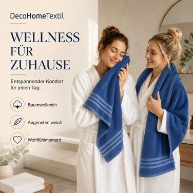 Набір рушників DecoHomeTextil Eco (6 шт.), махрові, екологічні та гігроскопічні, сині (4 шт. 70x140 см, 2 шт. 50x100 см)