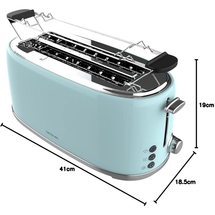 Тостер Cecotec Toaster 2 Scheiben Toast&Taste 1000 Retro Double: 980 Вт, нержавіюча сталь, 2 слоти, регулювання потужності, піддон для крихт (Blue)