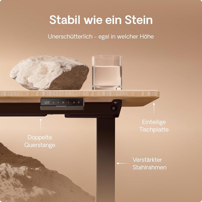 Стол Desktronic Homeone з регулюванням висоти, 160 x 80 см – електричний стіл з двома моторами, сенсорне керування, USB-порти для зарядки (2.5 Чорний + Бамбук)