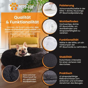 Dog Bed for Medium-Sized Dogs [with Washable Cover] - Dog Basket, Cat Bed, Dog Sleeping Place & Furniture - Long Dog Basket, Dog Bed, 80 cm Diameter (L 80 x W 80 x H 21 cm, Black)