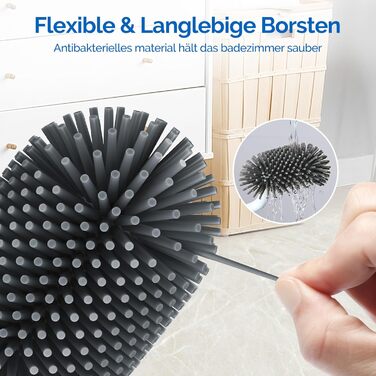 Силіконова щітка для унітазу HAMITOR з тримачем: гнучка щітка для унітазу з очищувачем країв - швидковисихаючий набір щіток для унітазу з тримачем для ванної кімнати. Підвісна щітка для унітазу без свердління, 1 шт. (Блискучий білий, 1 шт.)
