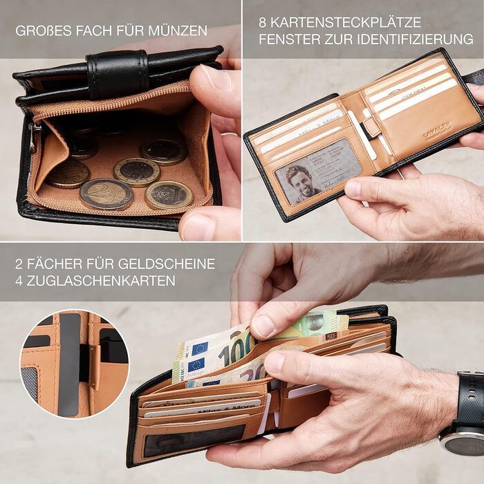 Lavalen® Wallet for Men Leather - Large Portemonnaie (Wallet) - Handmade Wallet - Wallet with Coin Pocket - Gifts for Men
