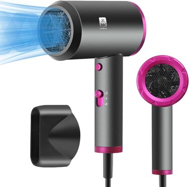 Фен 2000W з 2 режимами температури та 2 швидкостями, насадкою-концентратором, з кнопкою холодного повітря, для дому, салону краси, у подорожі, сірий