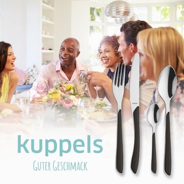 Kuppels PRISMA Cutlery Set for 6 | 24-Piece Cutlery Set | Camping Cutlery Set for 6 | Cutlery with Black Plastic Handles | Dinner Cutlery | Dishwasher Safe