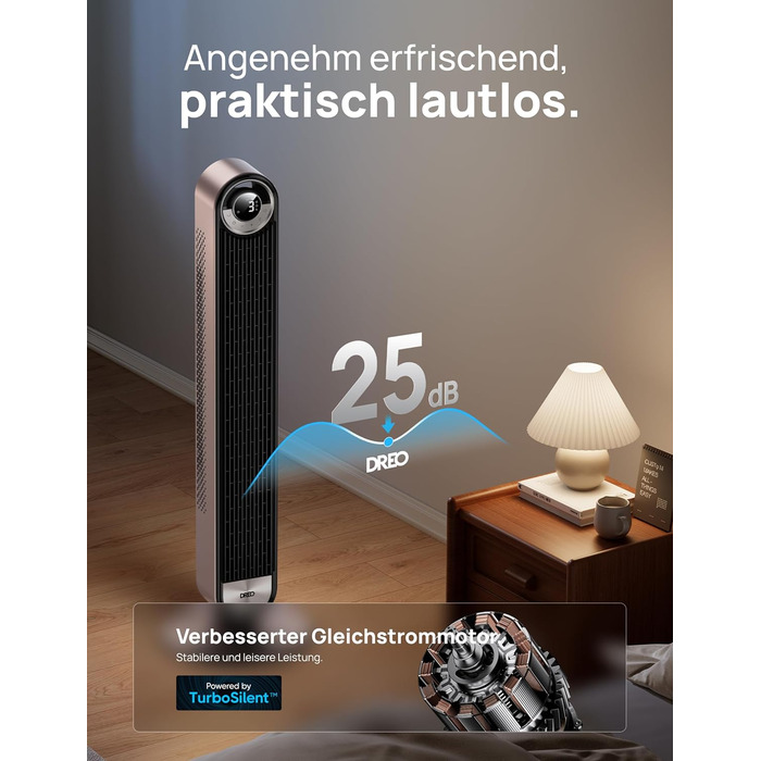 Дрео - розумний вентилятор-турбовежа 106 см з охолодженням, WiFi, Alexa, 9 швидкостей, 4 режими, таймер 12 год, керування голосом, проекція зірок