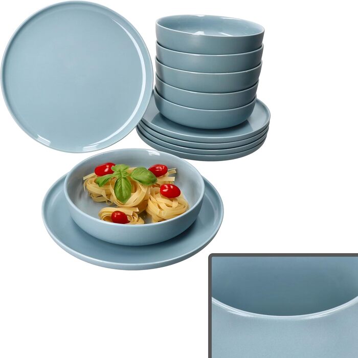 Набір посуду Ritzenhoff & Breker Jasper, 12 предметів, сіро-блакитний, з кераміки, для 6 осіб. Включає 6 супових та 6 обідніх тарілок. Ідеально для сніданку, обіду та вечері.