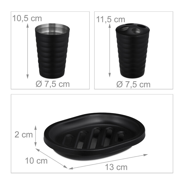Relaxdays 5-Piece Bathroom Set Stainless Steel Black