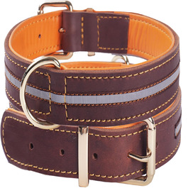 Нашийник для собак з міцної шкіри, регульований, з м'якою підкладкою, для середніх, великих та екстра-великих порід (колір коричневий) (L)