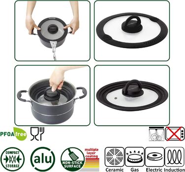 Набір посуду для кемпінгу BRUNNER Alu (каструлі та сковорідки) - 7+1, Vakublock, для 4 осіб, з антипригарним покриттям, легкий, високоякісний, складаний, діаметр 22 см