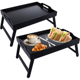 Бамбуковий столик SHUESS для ліжка та дивана, чорний, з відкидними ніжками, 41,5 x 30 x 20,5 см, для сніданку, роботи, сервірування
