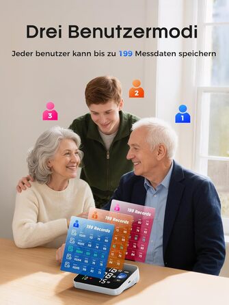 Тонометр на плече Oberarm з голосовим оповіщенням, LED-дисплеєм, для обхвату плеча 22-42 см, пам'ять на 3 користувача, зарядка Type-C, чорний