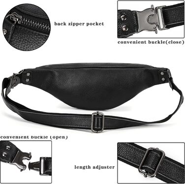 Чоловіча/Жіноча поясна сумка з екошкіри в стилі вінтаж, чорна. Сумка на пояс для подорожей, фестивалів, спорту. (1033lzw Schwarz)