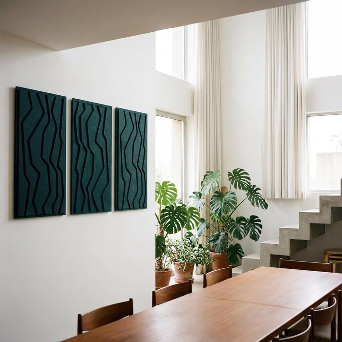 Набір акустичних панелей NIC’BRUX (3 шт.), 80x44 см, звукопоглинаючі настінні панелі з PET-фільцу для вітальні, офісу та студії, смарагдово-зелені