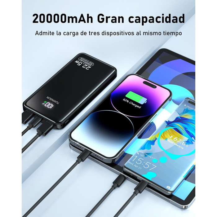 Power Bank 20000 mAh 22.5W PD3.0 QC4.0 з LCD дисплеєм, чорний - портативний акумулятор для смартфонів та смарт-годинників