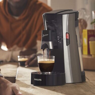 PHILIPS Senseo Select Coffee Pad Machine – Coffee Strength Choice Plus, Memo Function, Crema Plus Technology, 0.9L Water Tank, Two-Cup Function, Adjustable Outlet, Environmentally Friendly (CSA250/10) Brushed Steel
