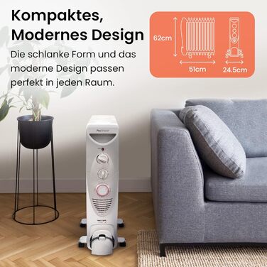 Електричний масляний радіатор Pro Breeze 2500W з термостатом та таймером - білий
