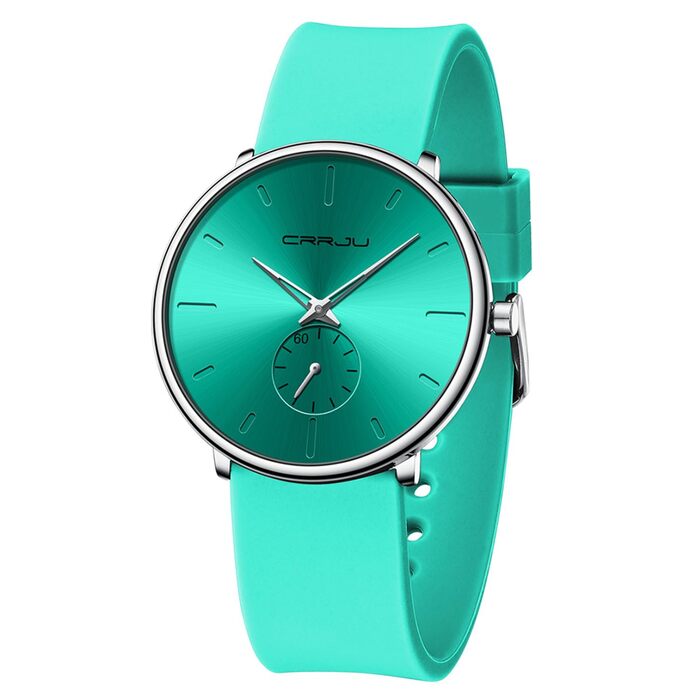Годинник чоловічий CRRJU з силіконовим ремінцем, ультратонкий, водонепроникний, мінімалістичний, спортивний, кварцовий, світло-зелений