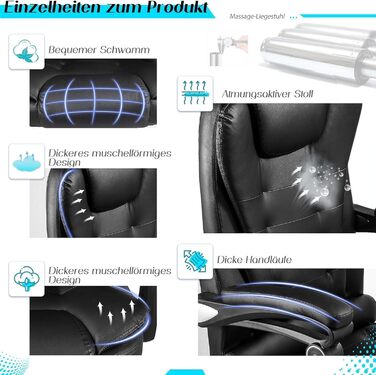 Крісло YODOLLA для офісу, 200 кг, ергономічне, з регульованою спинкою, комп'ютерне, з підніжкою, чорне
