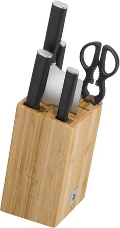 Набір ножів WMF Kineo з підставкою (6 предметів), Made in Germany: 4 ножі, кухоні ножиці, бамбукова підставка, Performance Cut, сталь Spezialklingenstahl