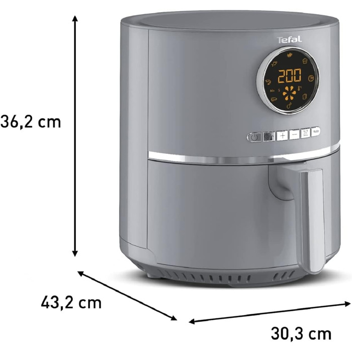 Tefal EY111B Ultra Fry Hot Air Fryer, Air Fryer, Frying, Roasting, Grilling, Baking, 1.2 kg for 6 people, 8 cooking programs, Digital display, energy-saving, healthy fryer without oil, Grey