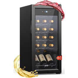 WIE 33L 1-Zone Wine Cooler Fridge - Compact Wine Refrigerator with Glass Door, LED Touch Panel, Anti-UV Protection (18 Bottles)