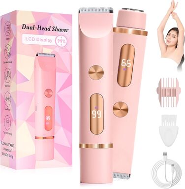 Триммер для бікіні RoserRose 2-в-1: електробритва та триммер для жінок, водонепроникний (IPX7), LCD-дисплей, Type-C зарядка, набір для догляду за шкірою бікіні