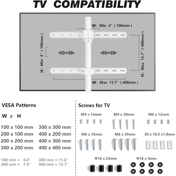 Adjustable TV Floor Stand for 32-65 inch LED LCD OLED TVs - Swivel & Height Adjustable, up to 40kg, Cable Management