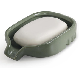 Керамічна миска для мила BosilunLife з отвором для стоку води – неслизька підставка для мила, квадратна, сучасна та мінімалістична, для ванної кімнати, душу, кухні, умивальника (Сірий, Зелений)