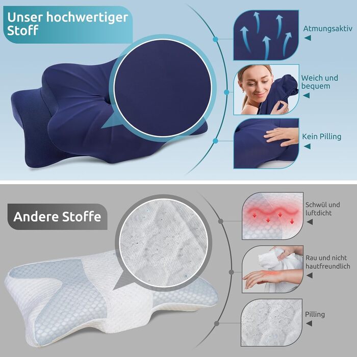 DONAMA Memory Foam Pillow Ergonomic Neck Pillow Head Pillow Side Sleeper Pillow for Side, Back & Stomach Sleepers