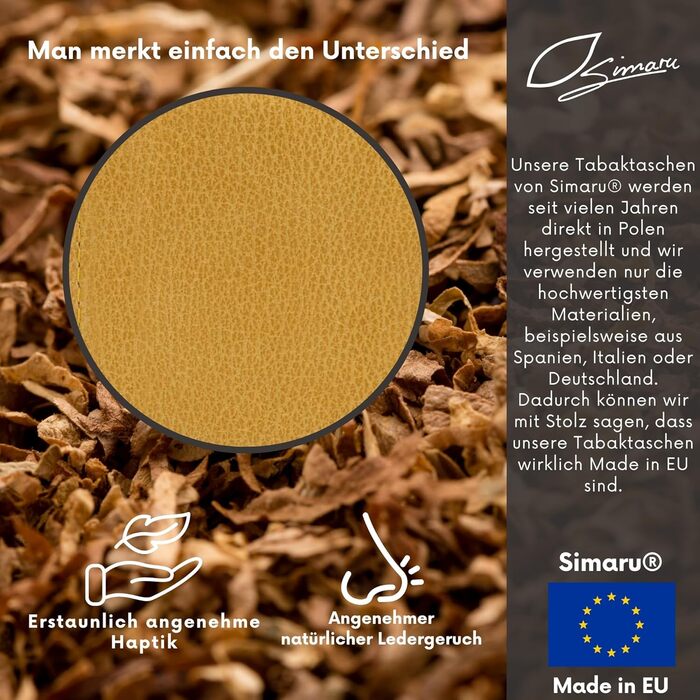 Simaru Tobacco Pouch made of high-quality genuine leather for 30g tobacco pouches, genuine leather rolling pouch/rolling tobacco pouch including a filter compartment and pellet holder (Amber)
