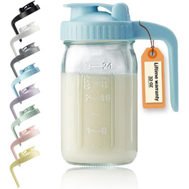 Glass pitcher with lid and V-shaped spout, 900 ml, double leak-proof, milk jug for sun tea, juice, cold brew coffee, breast milk storage container