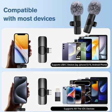 Мікрофон Lavalier Mini Mic Pro (2 шт.) з USB-C для iPhone, iPad, Android - для відео, інтерв'ю, подкастів, Vlog, TikTok, YouTube (сірий)