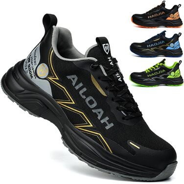 Черевики безпеки для чоловіків та жінок, робочі черевики, легкі, зручні, з металевим носком, дихаючі, антиковзаючі, для будівництва, майстерні, складу, саду, 43 EU, чорні