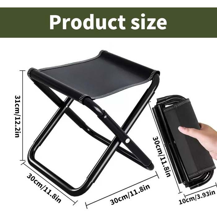 Зручний складаний туристичний пуф з сумкою для зберігання, 30 см (Чорний)