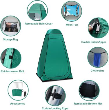 Pop Up Camping Toilet Tent with Shower - Portable Privacy Shelter for Outdoor Use - Green