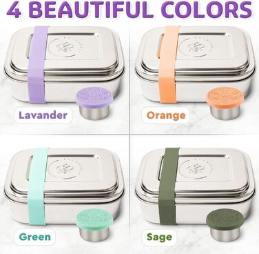 Everusely Ланчбокс Bento Box Лавандовий - 0,8 л, нержавіюча сталь, з контейнером для спецій, 3 відділення