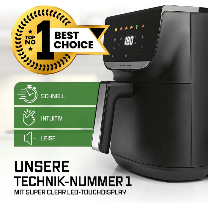 Фритюрниця готує без олії Gourmetmaxx AirGenius 7.5L з 7 програмами та LED-дисплеєм | Міні-піч для смаження без жиру до 7 осіб