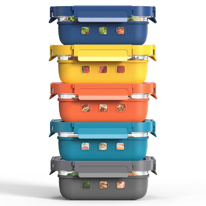 Скляні контейнери для зберігання їжі з кришками (набір) – Meal Prep, мікрохвильова піч, холодильник, посудомийна машина. Прозорі банки для кухні, офісу, сім'ї