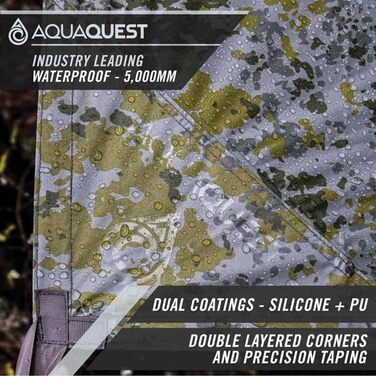 AquaQuest Safari Waterproof Camping Tarp - Lightweight Sun & Rain Shelter for Hiking, Backpacking & Hammocks (3x2m, Rock Camo)