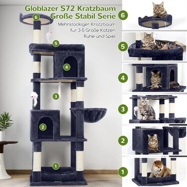 Драбина-будинок для котів Globlazer XXL, 183 см, сірий, для великих порід (Maine Coon, British Shorthair)