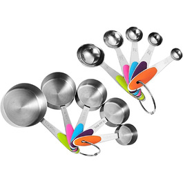 FBHappiness Measuring Spoon Set, Stainless Steel, Silicone Handle, Spoon, Measuring Spoon, Measuring Cup Set, Baking Scale, Measuring Spice Spoon, Measuring Spoon Set (Multicolor, 10 Pieces) (Multicolor, 10 Pieces)