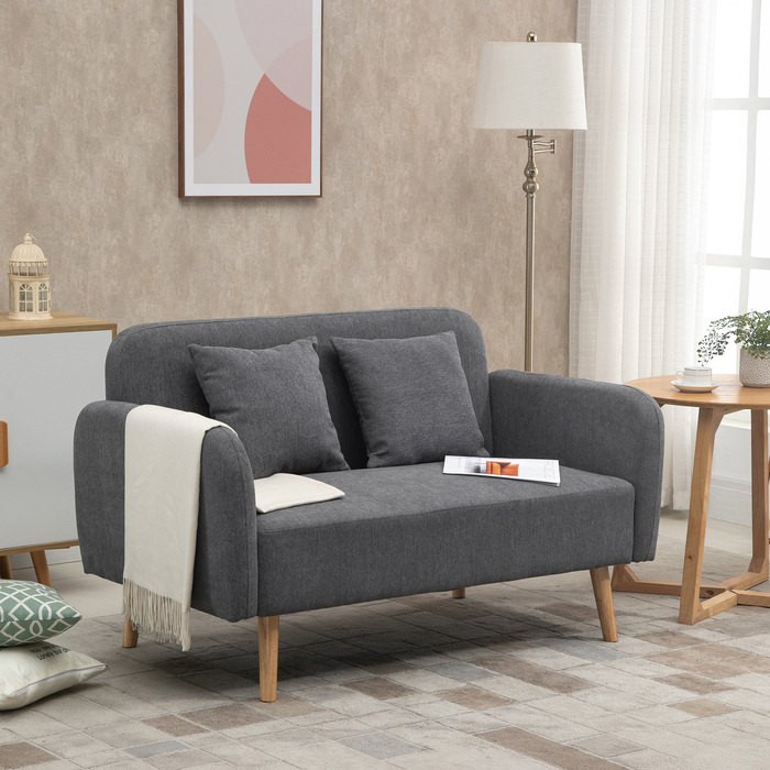 HOMCOM Double Sofa Loveseat with Cushions, Adjustable Footrests, Velvet-like Polyester, Rubberwood, Foam, 2-Seater, Fabric Cover | Aosom