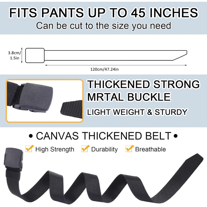 Чоловічий ремінь з нейлону, 6 шт. Регульований тканинний ремінь без пряжки, чоловічий ремінь для подорожей, роботи, активного відпочинку, туризму