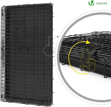 Клітка для собак VOUNOT, розкладний вольєр з кришкою, переноска для собак в авто, з подвійними дверцятами, 2 ручки для перенесення та знімний піддон, XXL 122x75x81 см, чорний. Розміри: 107x70x78 см (з кришкою), 122x75x81 см (без кришки)