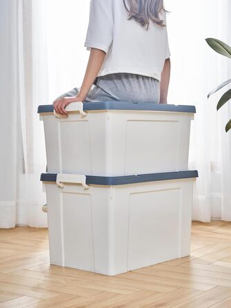 Cetomo Plastic Storage Box - Box with Durable Lid and Safety Closure, Stackable and Nestable, 3-Pack, White (65L * 6)