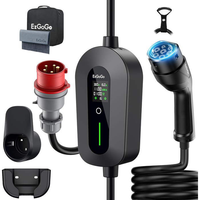 Мобільний зарядний пристрій Wallbox 11 кВт для електромобілів та PHEV, Тип 2 (3-фазний) з кабелем CEE 16A, адаптери, IP65, 7м, Базовий комплект