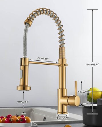 Кухляна змішувач Hbronzeshower з висувною лійкою, 360° обертання, нержавіюча сталь, з душем, для кухні